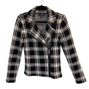 Chaps Women's Black White Plaid Cotton Full Zip Knit Long Sleeve Jacket Size XS